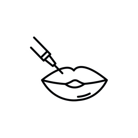 Hyaluronic Acid Lips Injection Icon Set. Woman Face and Beauty syringe Vector symbol in a black filled and outlined style. Aesthetic Precision Signのイラスト素材