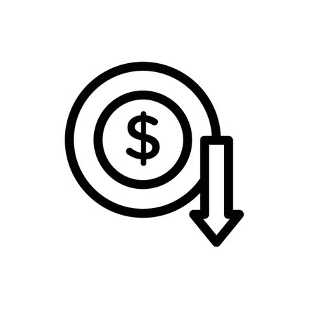 Lower cost icon set. Reduce price vector symbol in a back filled an outlined style. Loss money maintainnce sign.のイラスト素材