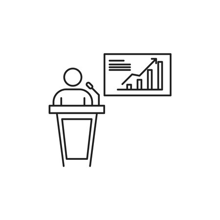 Presentation Icon Set. Presentation dashboard lecture monitor vector symbol in a black filled and outlined style. Effective Communication Sign.のイラスト素材