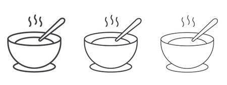 Bowl of soup icon vector Graphics. Black thin lines iconsのイラスト素材