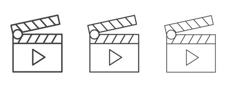 Film clapperboard icon vector Graphics. Black thin lines iconsのイラスト素材