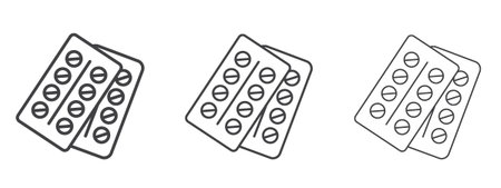Pill blister pack icon vector Graphics. Black thin lines iconsのイラスト素材