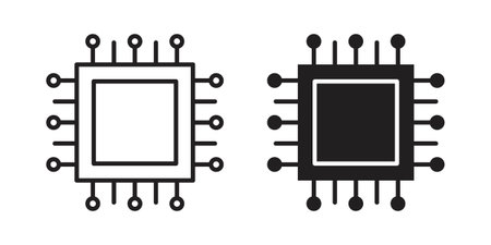 Chip icon pictogram template, Simple outline and filled style.のイラスト素材