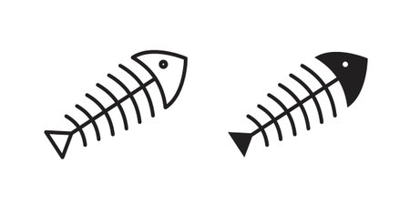Fishbone icon pictogram template, Simple outline and filled style.