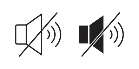 Mute sound icon pictogram template, Simple outline and filled style.のイラスト素材