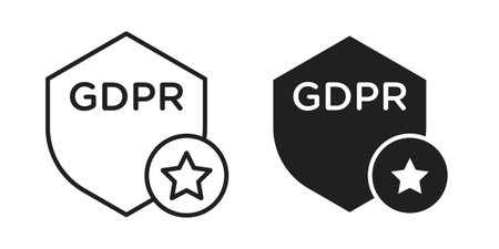 GDPR shield icons designed in filled, outline, line and stroke styleのイラスト素材