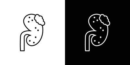 Kidney disease icon Design concept. Black and white line iconsのイラスト素材