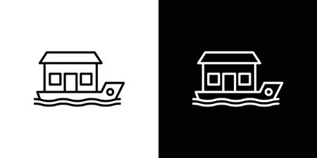 Houseboat icon in line design. Editable stroke icon.のイラスト素材