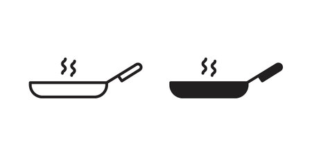 Frying pan icon or logo pack. Vector Illustration Outline and flatのイラスト素材