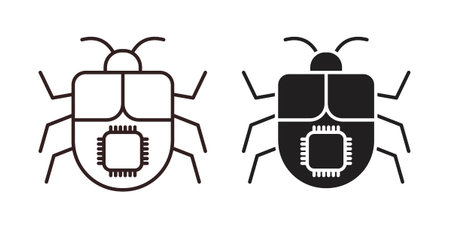 Computer bug icon vector Illustration and outline Icons. vector silhouette.のイラスト素材
