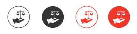 Justice scales in Hand icon collection with black editable strokes.のイラスト素材