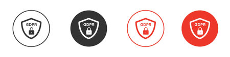 GDPR shield icon collection with black editable strokes.のイラスト素材