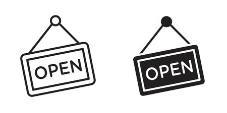 Open signs suitable design silhouette and line art style on white backgroundのイラスト素材