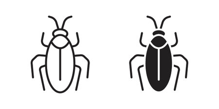 Cockroach icons for web design set in black stroke and solid style. EPS10