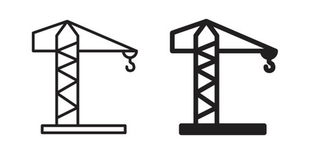 Construction crane icon set. Linear style. Vector iconsのイラスト素材
