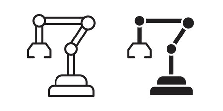 Robot arm icon set. Linear style. Vector iconsのイラスト素材