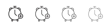 Alarm plus icons set. Set of line vector icon with editable stroke