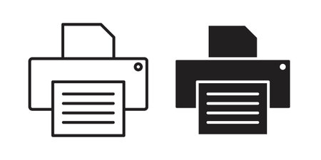 Print button icon in black line style set. logotype designs