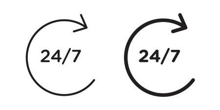 24 7 support icon in black solid style. linear symbol.