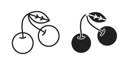 Cherry icon vector pack. Thin linear and black flat style.