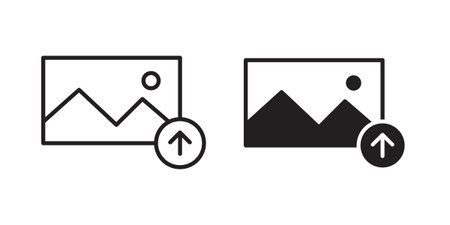 Upload photo icon. Black and White Vector Illustrations. line icon vector pictogram