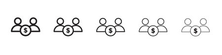 Joint account icons black and white vector, icon set with editable stroke. .