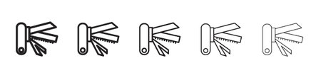 Swiss Knife icons black and white vector, icon set with editable stroke.