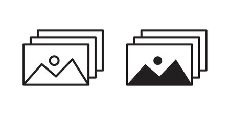 Gallery icon with thin line and flat web symbol on white background