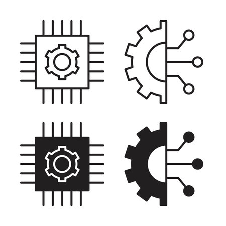 Machine learning icon collection. Black Line stroke silhouette style icons