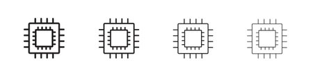 Computer microchip icons. Line with editable stroke.