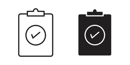 Clipboard check icon silhouette design. Editable stroke outline icon on white backgroundのイラスト素材