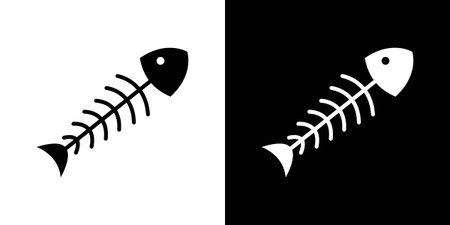 Fish skeleton icon flat design. Modern style in black color.