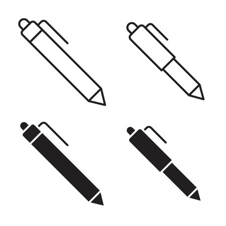 Pen icon collection. Black Line stroke silhouette style iconsのイラスト素材