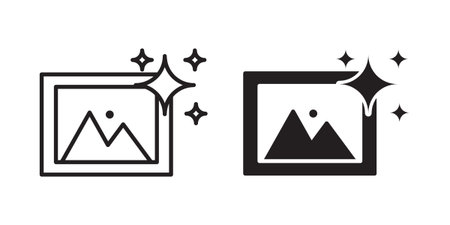 Ai photo generate icon for web, design. Linear illustrations, editable strokes
