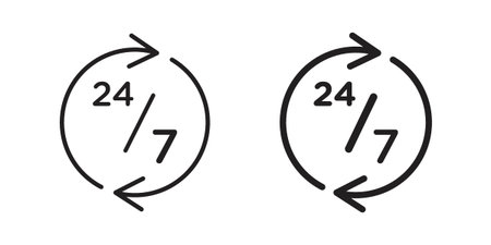 24 7 icon Symbol for App and Web UI Design Vectors