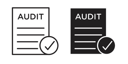 Audit report icon, line pictogram on white.のイラスト素材