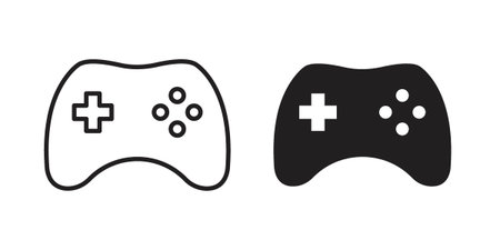 Game controller icon, line pictogram on white.
