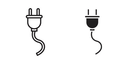 Plug adapter icon, line pictogram on white.
