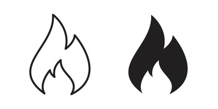 Fire icon black, line, flat vector, isolated illustration.のイラスト素材