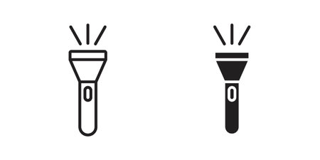 Flashlight icon black, line, flat vector, isolated illustration.のイラスト素材
