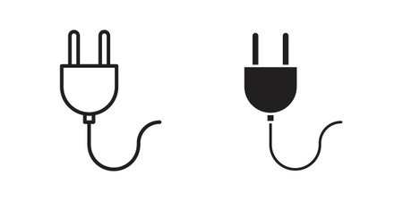 Plug icon black, line, flat vector, isolated illustration.