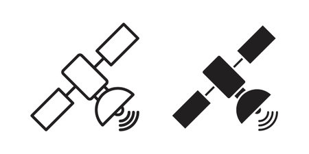 Satellite icon black, line, flat vector, isolated illustration.のイラスト素材