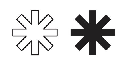 Asterisk icon style design pack on white background. Thin line and clipart style