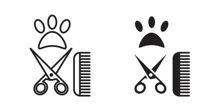 Pet grooming icon style design pack on white background. Thin line and clipart styleのイラスト素材
