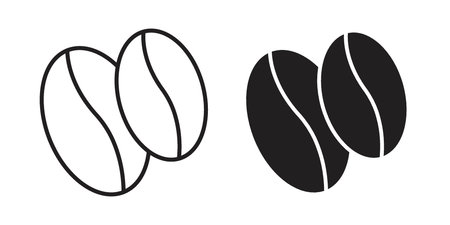 Coffee beans icon set. outlined and solid flat clipart versions.のイラスト素材