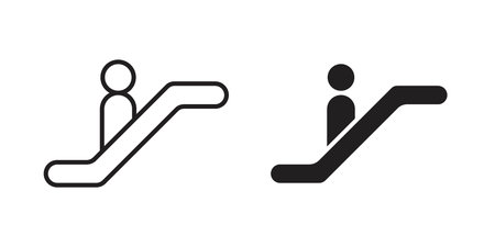 Escalator icon set. outlined and solid flat clipart versions.のイラスト素材