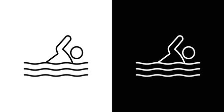Swimming icon symbol black illustration set. line and flat designsのイラスト素材