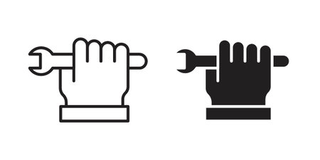 Hand holding wrench icon illustrations. Pack of vector icons for ui uxのイラスト素材