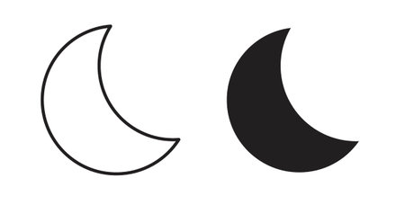 Moon icon flat vector illustration. Black Thin Line Icon Emblem Conceptのイラスト素材