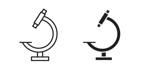 Microscope icon flat vector illustration. Black Thin Line Icon Emblem Concept